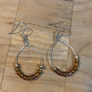 Elegant Silver and Oil Slick and Gold Beaded Earrings